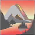 Landscape illustration of mountains and sea of Ã¢â¬â¹Ã¢â¬â¹trees. with a colorful night . vector design background Royalty Free Stock Photo